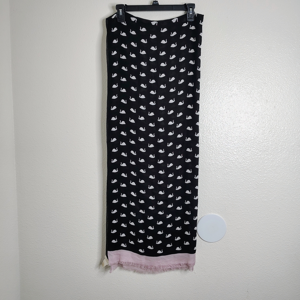 Kate Spade Black and White Swan Pattern Scarf - Picture 5 of 11